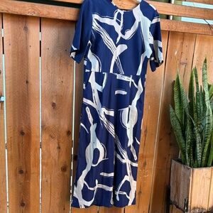 SHEIN Navy and White Patterned Midi Dress